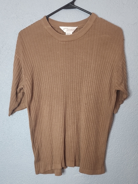 Thompson Sweaters - Norm Thompson Ribbed Silk Short-Sleeve Top in Camel Brown